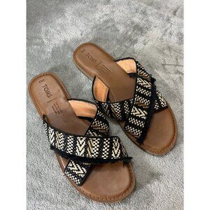 TOMS Women's Viv Geometric Woven Shoes Black Fringe Tribal Print sz 8.5 Boho